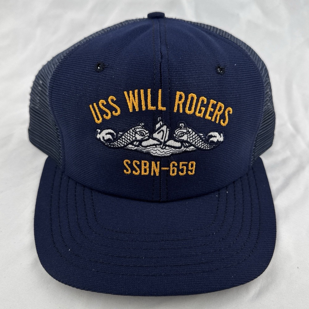 Vintage 80s USS Will Rogers SSBN-659 Navy Submarine DeLong Trucker Hat USA